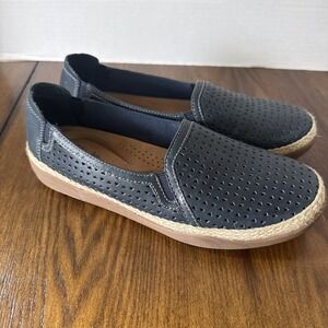 Clarks Elaina Ruby Slip-on Espadrille Flats Navy Blue Cushioned Size 7 EUC